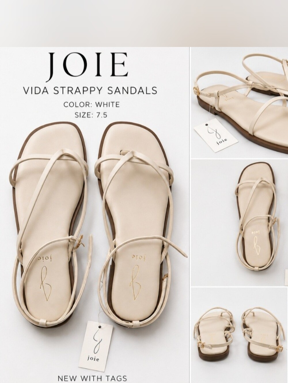 Joie Cream Minimalist Strappy Sandals - New Size 7.5